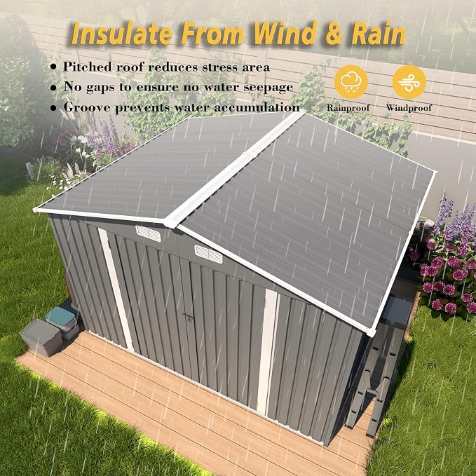 10x12x6.7FT Outdoor Storage Shed, Galvanized Steel Garden Shed - Image 5