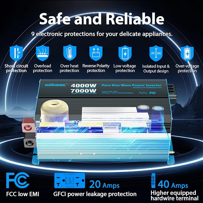 GIANDEL 4000 Watt 24 V Pure Sine Wave Power Inverter 7000Watt Surge, UL458 - Image 4