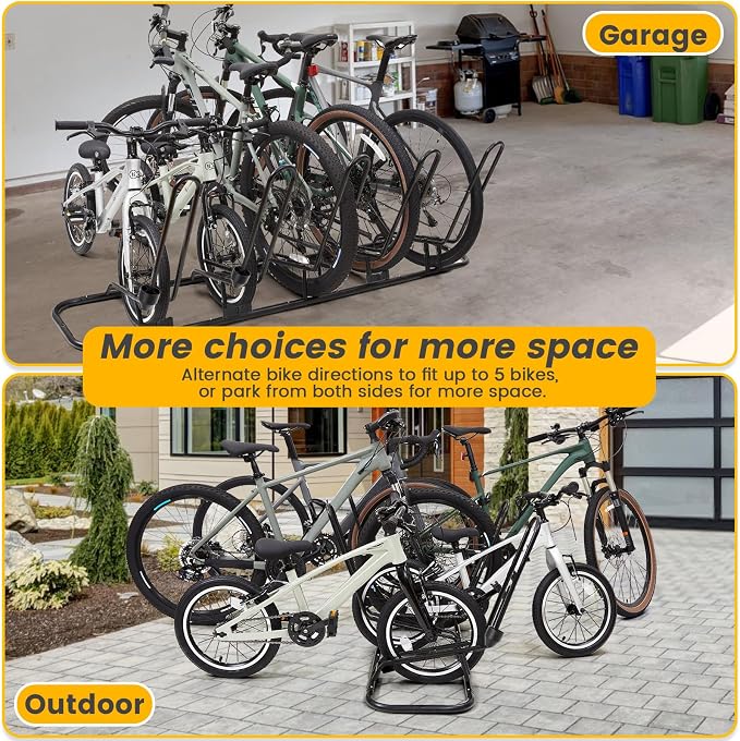 Floor Bike Rack for 5 Bikes, Safeguard Disc Brakes & Derailleurs Design - Image 5