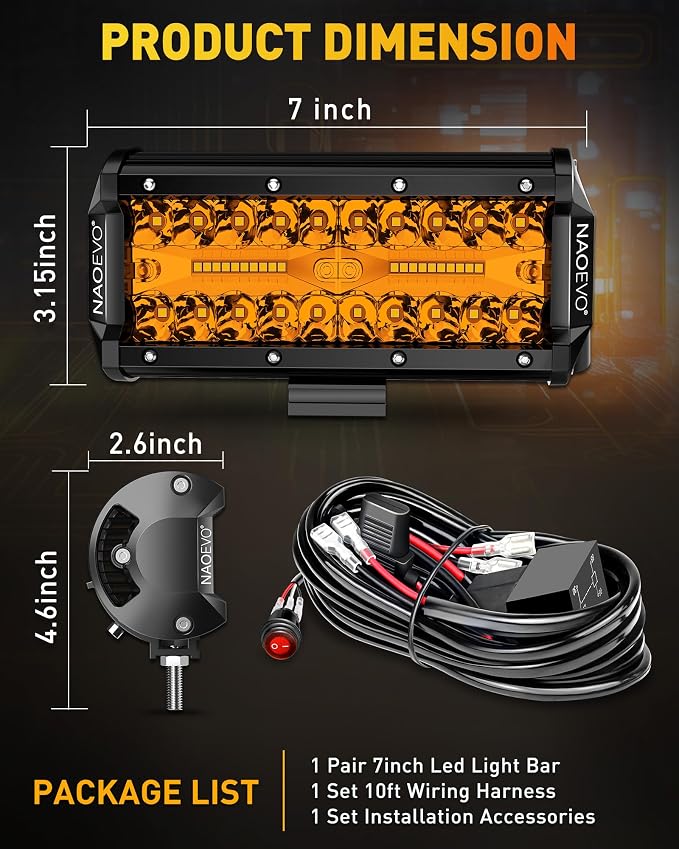 NAOEVO 7 Inch Amber LED Light Bar, 240W 24, 000LM Offroad Fog/Driving Lights - Image 9