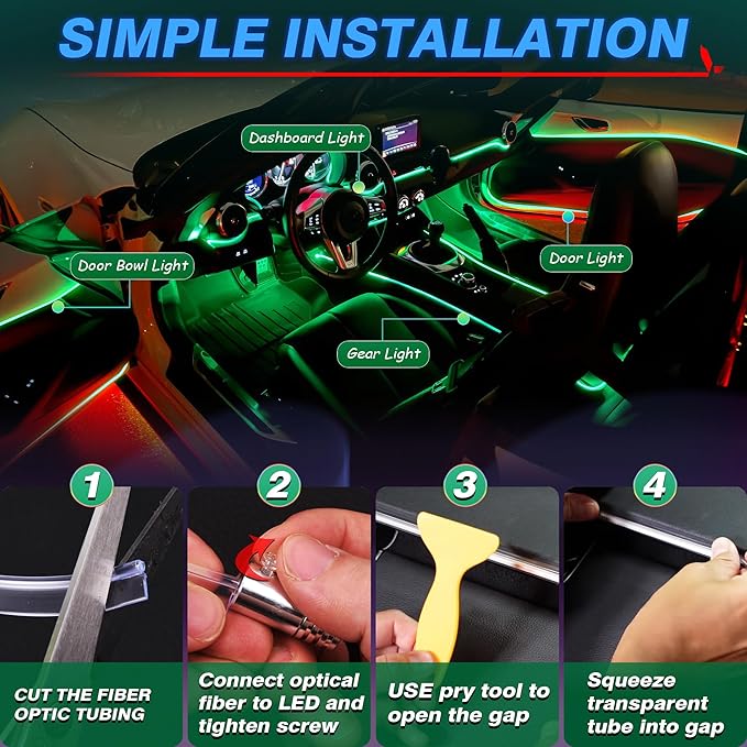 MICTUNING Car LED Interior Strip Light, 6 in 1 RGB Multicolor - Image 7