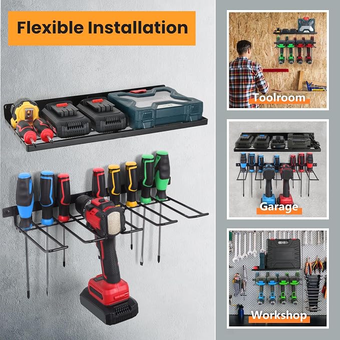 Power Tool Organizer Wall Mount, Cordless Drill Holder and Battery Shelf - Image 5