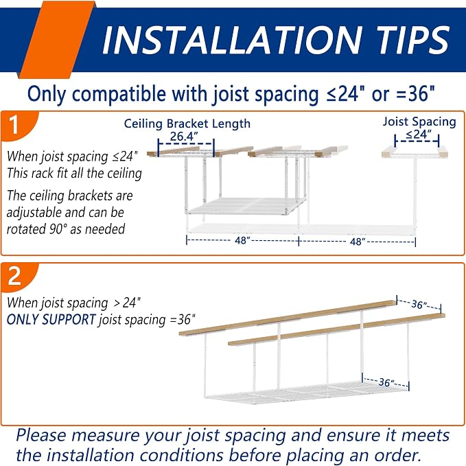 3 x 8FT Overhead Garage Storage Rack, Adjustable Ceiling Storage Racks - Image 5