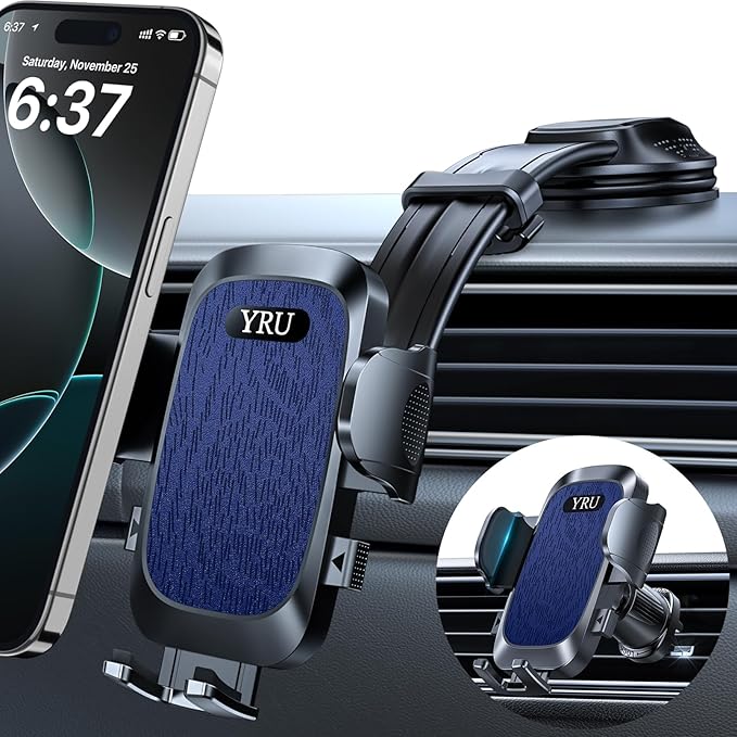 YRU Cell Phone Holder for Car Dashboard Windshield Phone Stand for iPhone16 15 by YRU2025ProCarMount
