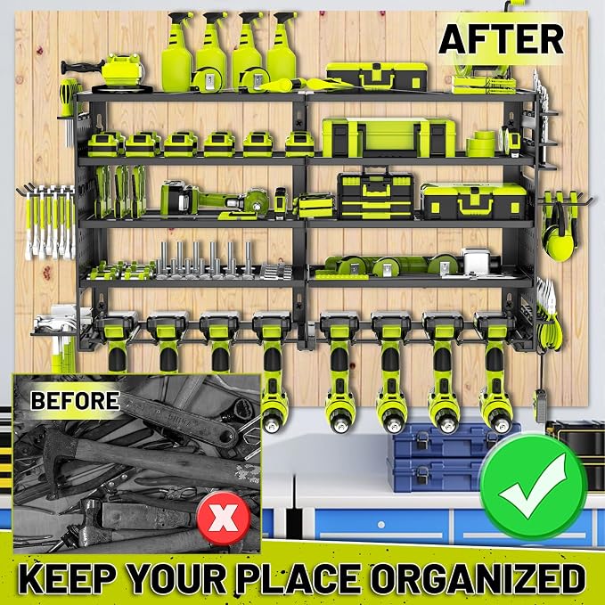 5 Layers Power Tool Organizer Wall Mount, Metal Cordless Tool Storage Rack - Image 6