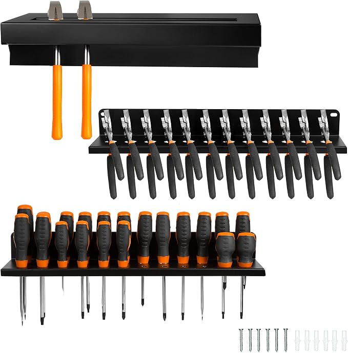 Metal Hand Tool Organizer, Hammer & Pliers and Screwdriver Storage Rack by IronForgeTools