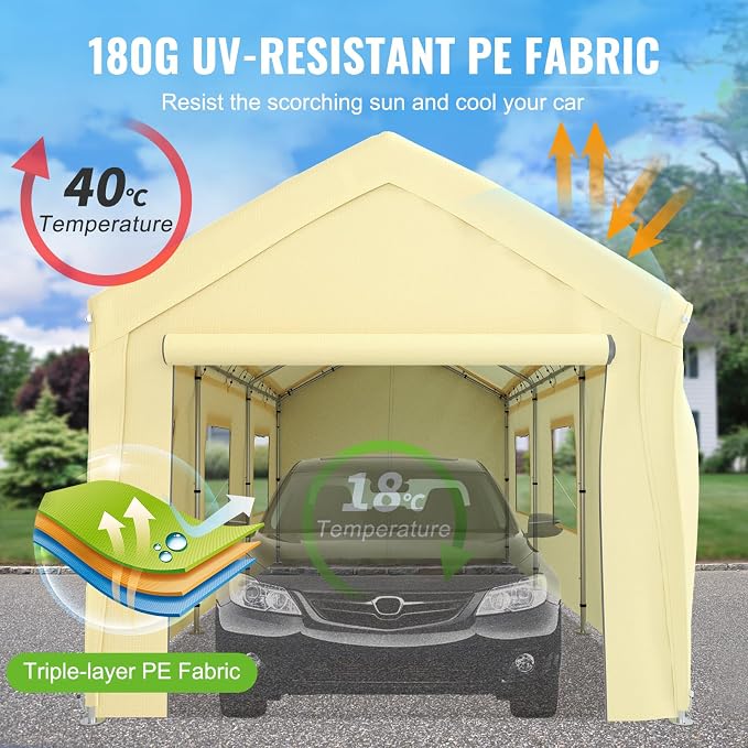 VEVOR Carport 10x20 ft Heavy Duty Canopy, Portable Garage Shelter - Image 3