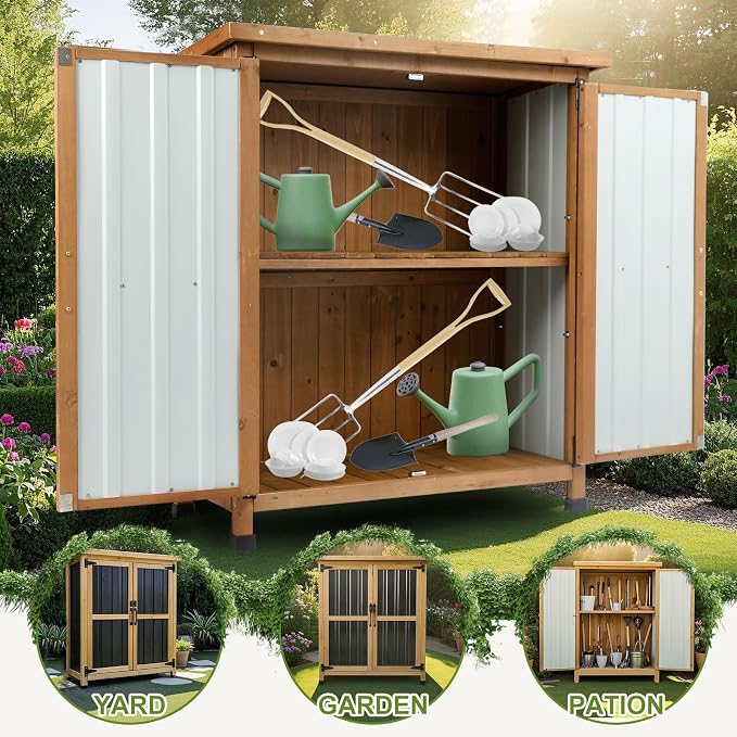 Outdoor Storage Cabinet, Small Wood & Metal Storage Shed - Image 5