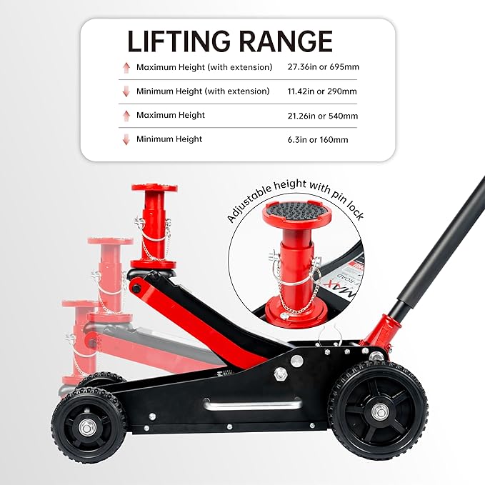 3 Ton Big Wheel Dual Pistons Heavy-Duty Steel Construction Off-Road Jack - Image 6
