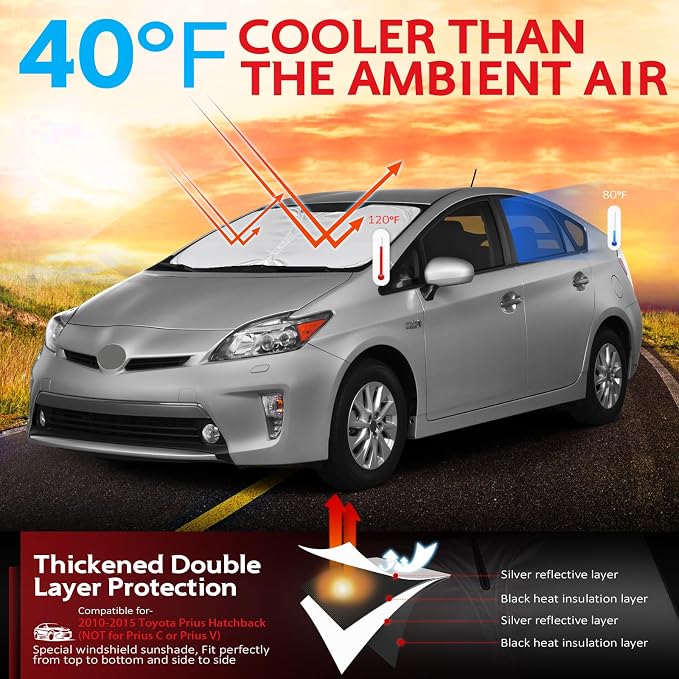 KAYZT Windshield Sun Shade for 2010-2015 Toyota Prius Hatchback Foldable - Image 2