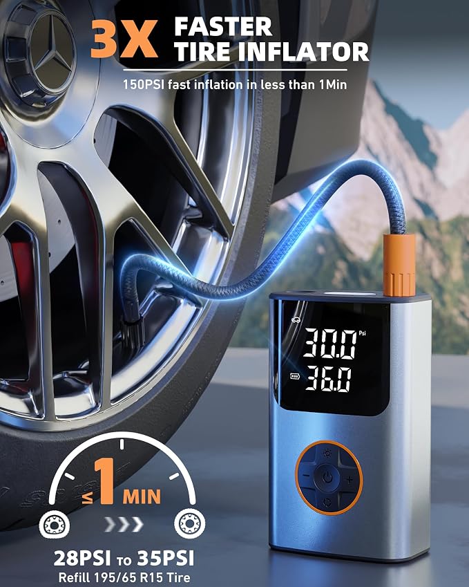 Tire Inflator Portable Air Compressor, Bike Pump, 150PSI Air Pump - Image 2