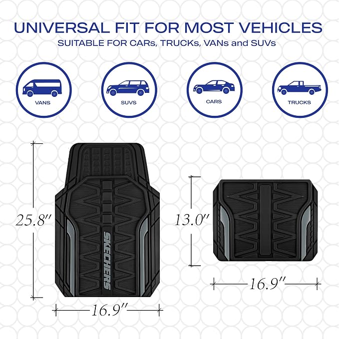 Skechers Car Floor Mats, Heavy Duty Rubber Car Mats Full Set, All Weather Floor - Image 6