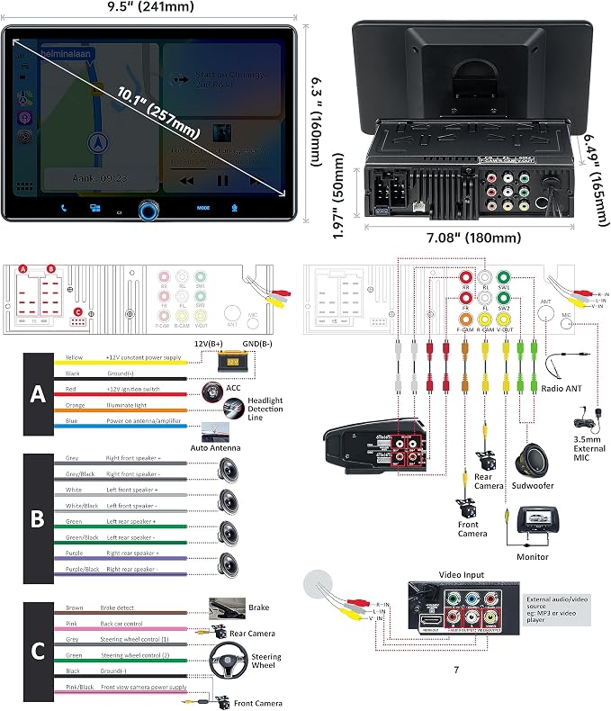 PLZ Single Din Car Stereo Wireless Apple Carplay Android Auto Radio, 10.1" Car - Image 7