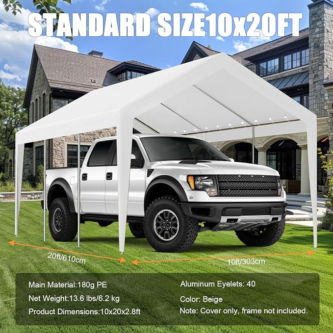 10'x20' Canopy Replacement Cover, Beefull Carport Replacement Canopy - Image 6