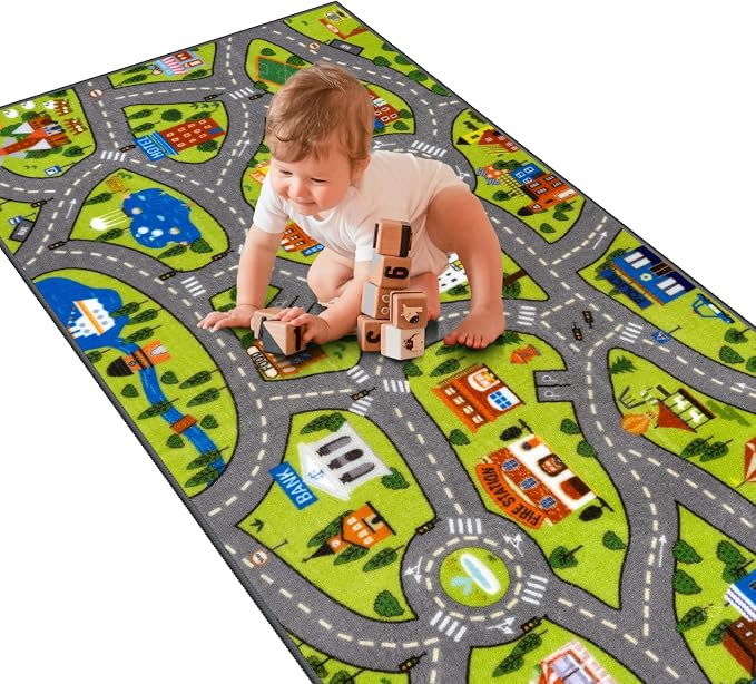 STARUIA Washable Kids Play Rug for Playroom, Boys Car Rug for Kids Toy Cars by STARUIA