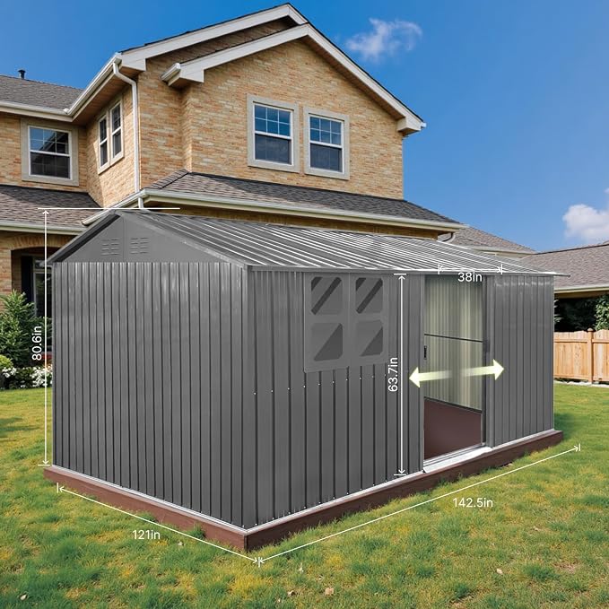 12x10 Ft Storage Shed Outdoor, XL Permanent Steel Building - Image 4