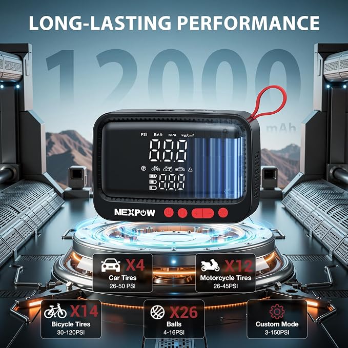 NEXPOW Tire Inflator Portable Air Compressor, 150 PSI Cordless Air Pump - Image 3