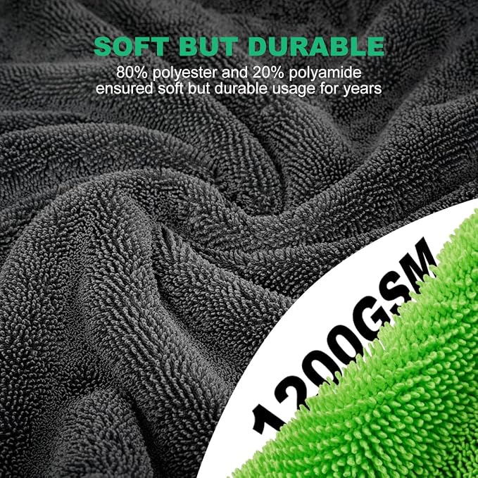 2 Pack Microfiber Towels for Cars, 1200 GSM Ultra-Soft Microfiber 36”x 24”& 16" - Image 4