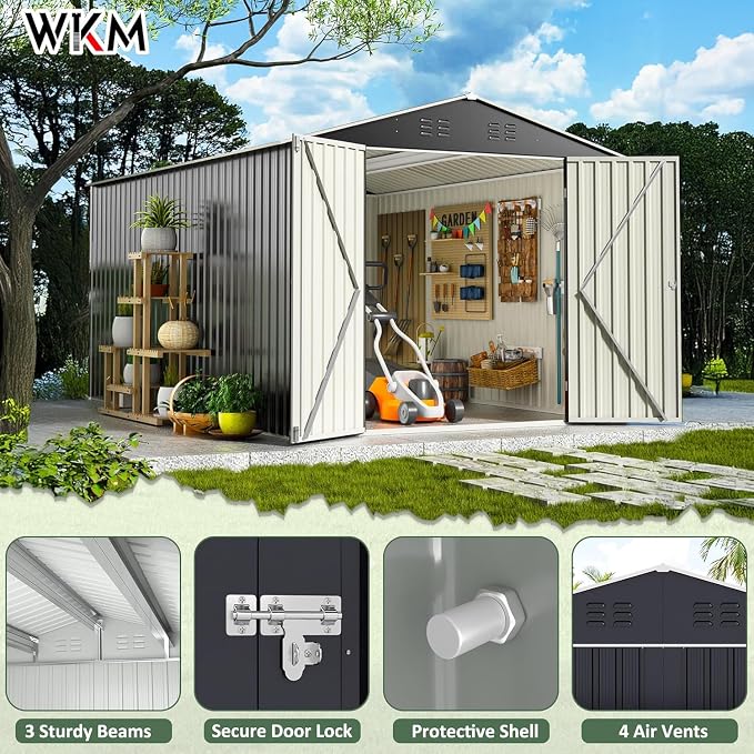 WKM 8X12 FT Outdoor Storage Shed, Utility Metal Tool Storage - Image 4