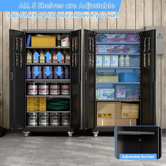 Garage Storage Cabinet with Wheels & Pegboard, Assembly Required - Image 6