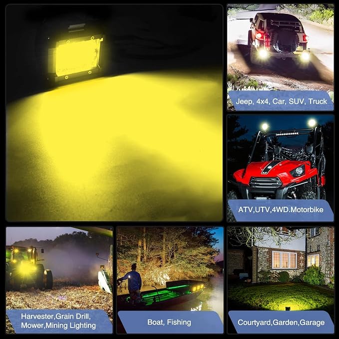 Nilight 2PC 4Inch Yellow Led Pods Triple Row 60W Flood Spot Combo Driving Fog - Image 3