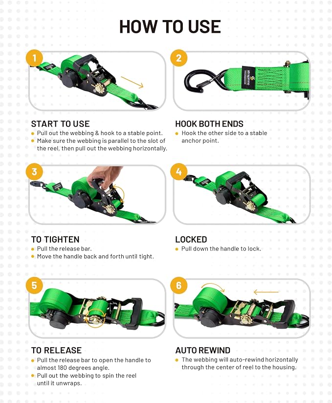 Strapinno Retractable Ratchet Tie-Down Straps, 000 lbs Breaking Strength- 2 in - Image 4