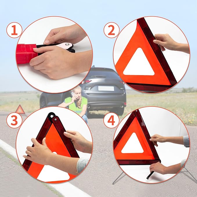 AYKRM 3PACK Car Warning Triangle Heavy Reflective Warning Road Safety Triangle - Image 2