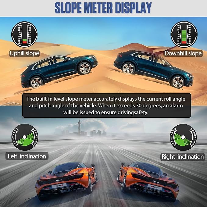 GPS Car Digital Inclinometer for Off Road Vehicles, Head Up Display DC 10-30v - Image 2