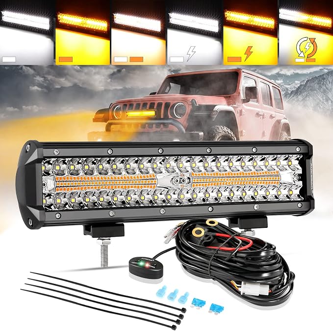 Auxbeam 12 Inch LED Light Bar, 6 Modes Strobe Amber Pod Lights Yellow Fog Light by Auxbeam