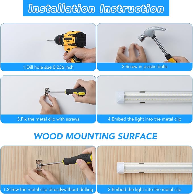 T8 LED Shop Lights 4FT, 4 Pack LED Garage Lights 50W 9600LM 6000K, Linkable - Image 4
