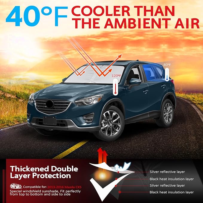KAYZT Windshield Sun Shade for 2013-2016 Mazda CX5 Foldable Sunshade Front - Image 2
