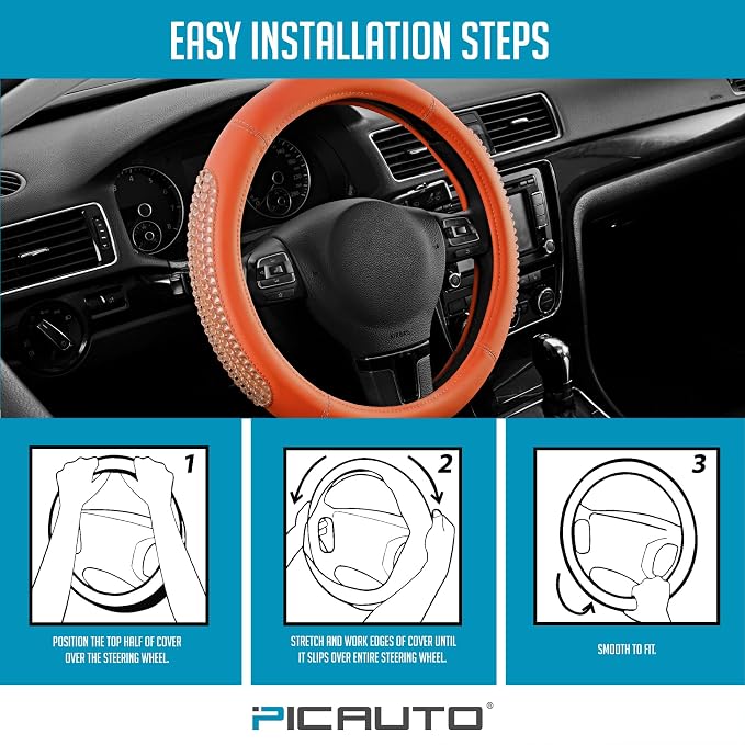 PIC AUTO Gel Particles Steering Wheel Cover, Universal Fit 14.5"-15.5" - Image 7