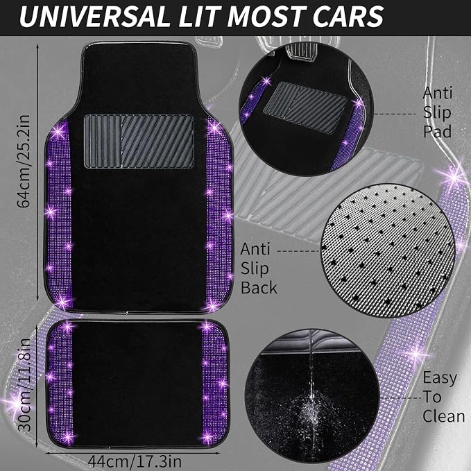 NBTEPEM Purple Violet Bling Car Floor Mats Full Set, Universal Fit Most Cars - Image 7