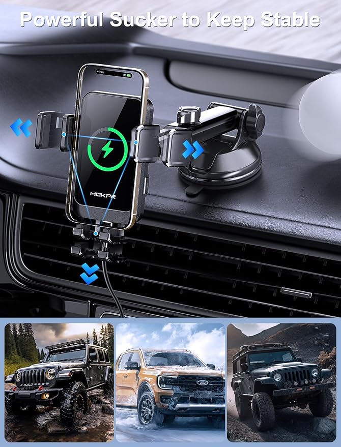Wireless Car Charger, MOKPR 15W Fast Charging Auto Clamping Dashboard - Image 4