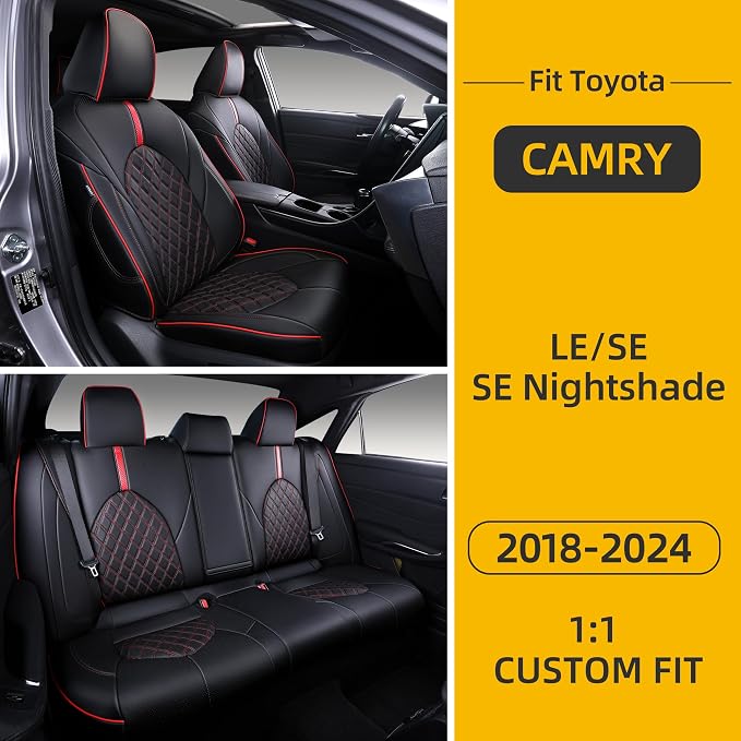 Custom Fit Camry Seat Covers for Toyota Camry LE, SE Nightshade 2018-2024 Full - Image 7