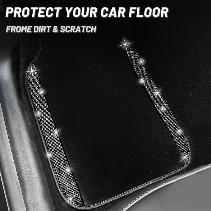NBTEPEM Black Bling Car Floor Mats Full Set, Universal Fit Most Cars - Image 8