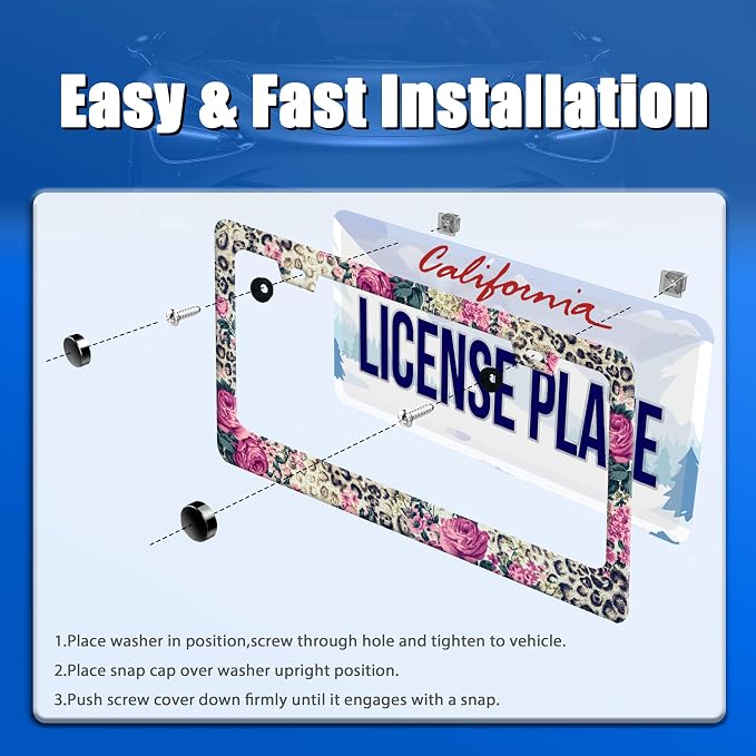 Rose Leopard Print License Plate Frame Vintage Floral License Plate Stainless - Image 3