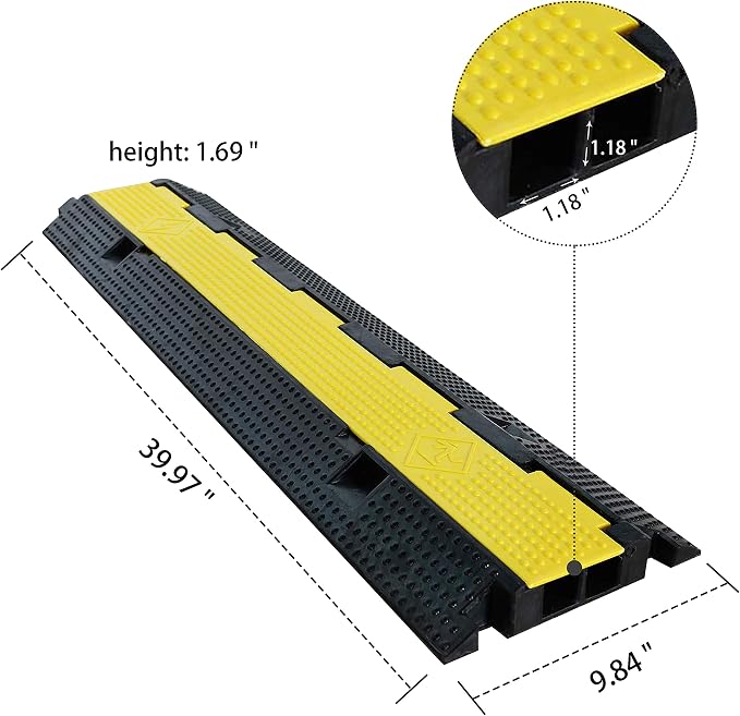2 Pack Rubber Cable Ramp Hose Cable Protector Ramp 2 Channel 22000Lbs Load - Image 2