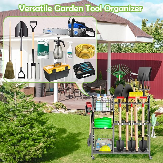Garden Tool Organizer for Garage, 3 Tier Utility Yard Tool Organizer and - Image 7