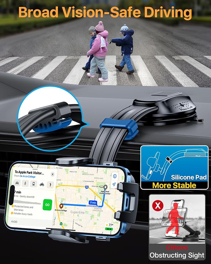 HTU Upgraded Strongest Suction Car Phone Holder Bendable Arm, Never Block View - Image 3