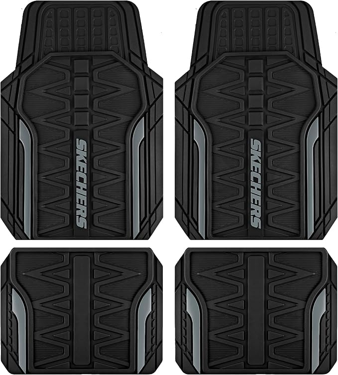 Skechers Car Floor Mats, Heavy Duty Rubber Car Mats Full Set, All Weather Floor by Skechers