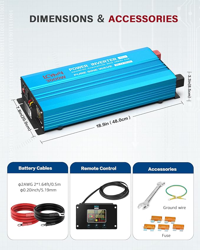 3000 Watt Inverter Pure Sine Wave DC 12V to 110V AC Power Inverters - Image 7