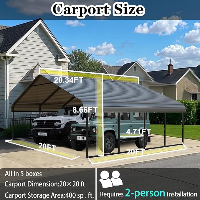 10x20FT/20x20 FT Metal Carport Heavy Duty - Image 2