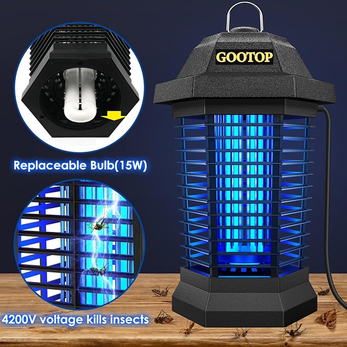 GOOTOP Bug Zapper Outdoor, Mosquito Zapper, 3 Prong Plug in Electric Fly Zapper - Image 3