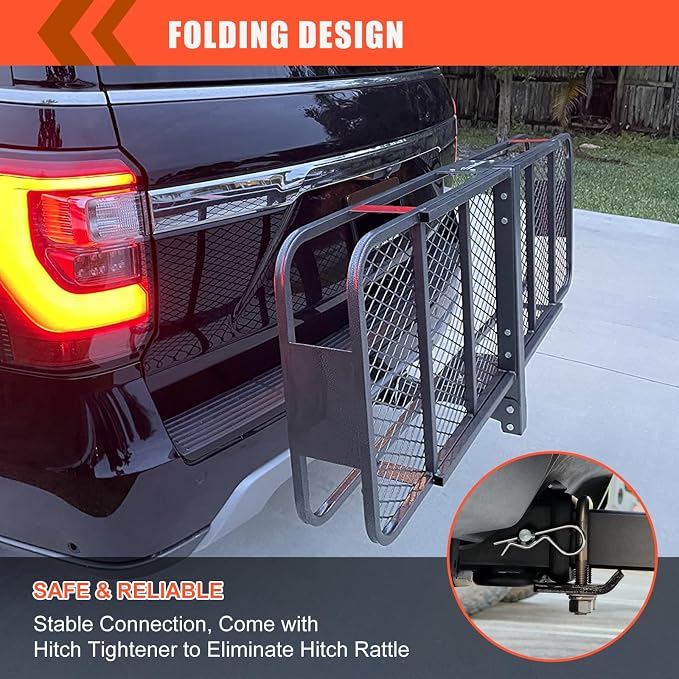 MeeFar Folding Hitch Mount Cargo Carrier Basket 60" X 20" X 6"+Waterproof Cargo - Image 4