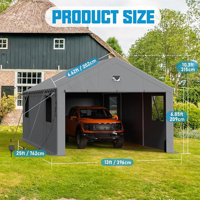 13x25 Carport, Heavy Duty Carport Canopy Garage - Image 2