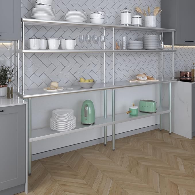 Amgood Stainless Steel Work Table Double Tier Overshelf | Metal Kitchen Prep - Image 5