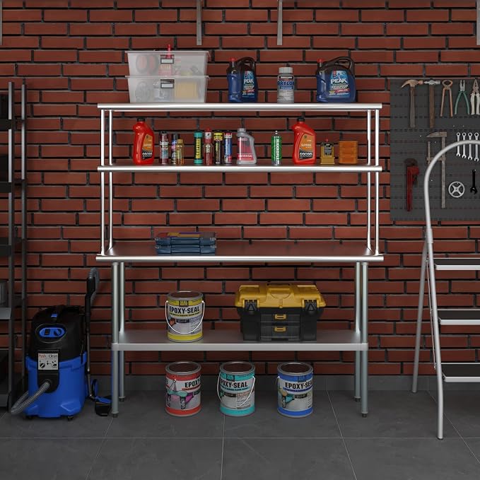 Amgood Stainless Steel Work Table Wide Double Tier Overshelf | NSF | Metal - Image 7