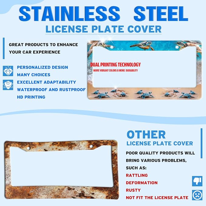 Sea Turtle License Plate Frame Seaside Beach Stainless Steel License Plate - Image 2