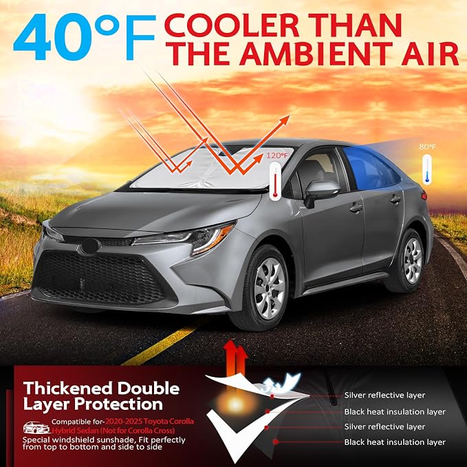 KAYZT Windshield Sun Shade for Toyota Corolla Hybrid Sedan 2020-2025 Foldable - Image 2